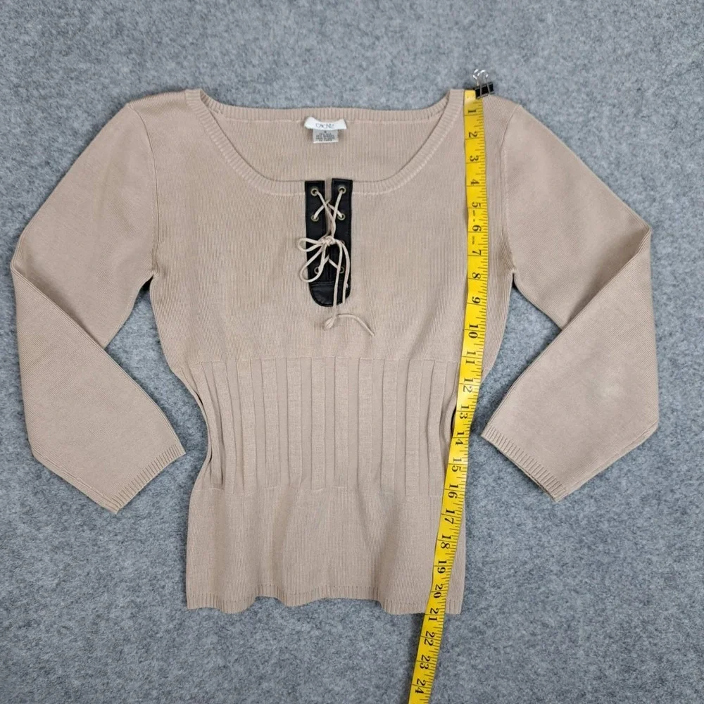 Cache Sweater Womens Small Beige Silk Blend Sweater Ribbed‎ Long Sleeve  Top